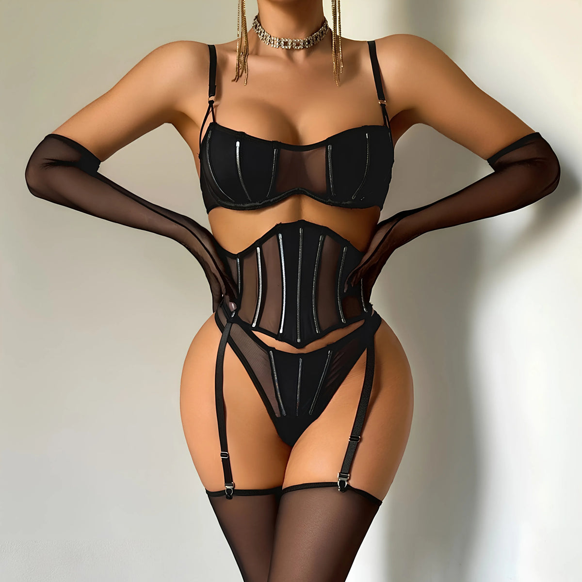 Premium Fishbone Sexy Lingerie Garter Set