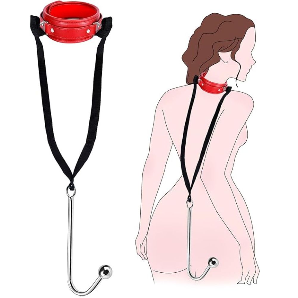 Leather Collar with Steel Anal Hook