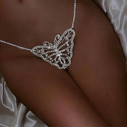 Crystal Butterfly Silver Chain Thong