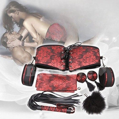 6pc Bondage Corset Red Lace Kit