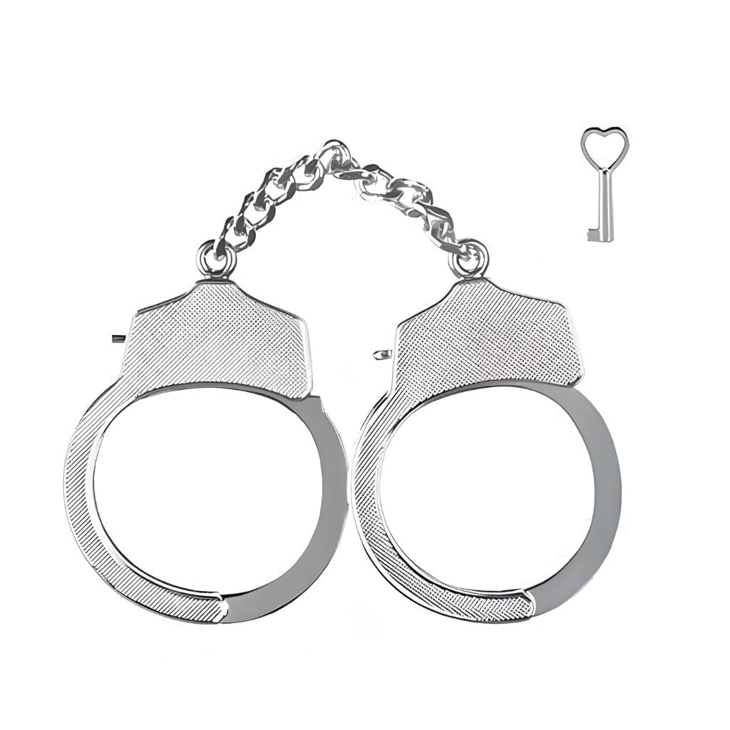 Premium Silver Metal Handcuffs with Heart Key