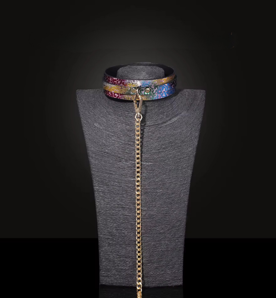 Premium Rainbow Neck Collar with Chain Leash