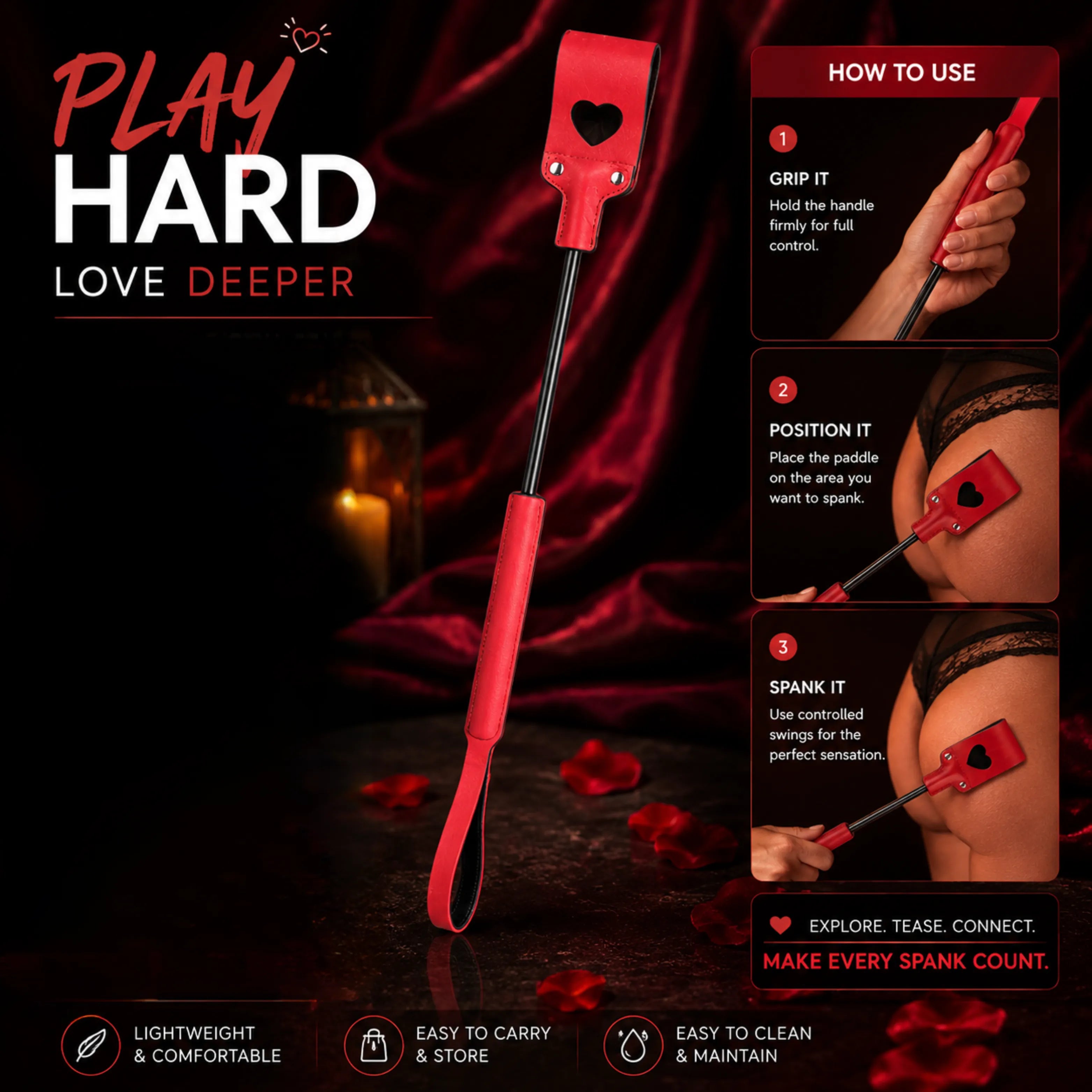 Premium PU Leather Long Spanking Paddle/Stick