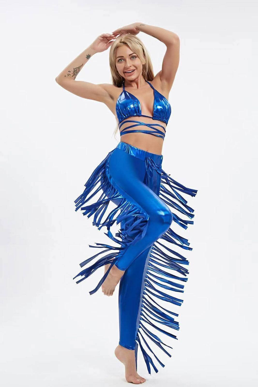 Metallic Fringe Pant with Bra