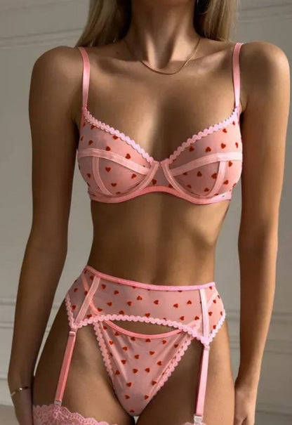 Cupid Crush Heart Garter Lingerie Garter Set