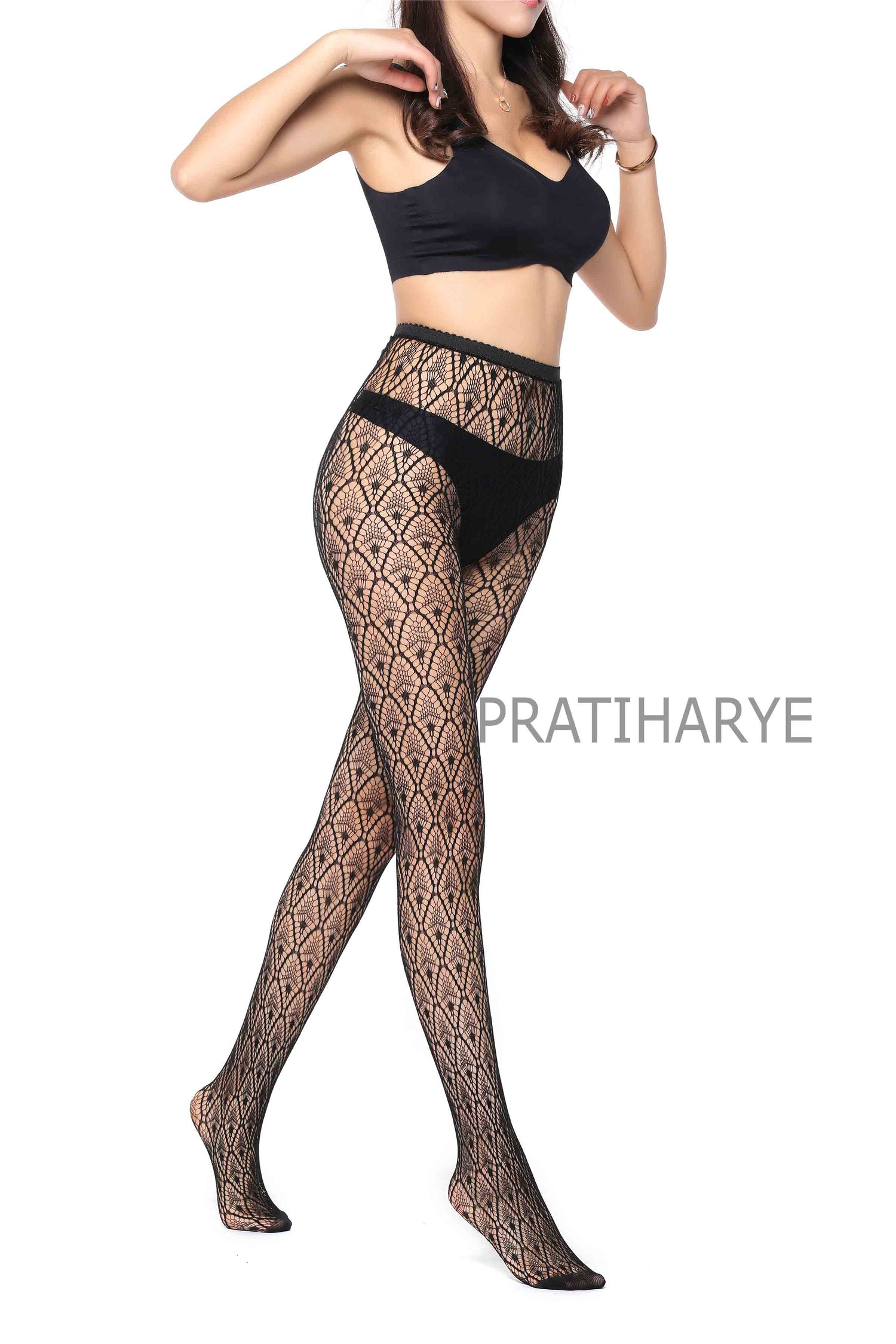 Lace Pattern High Waist Fishnet Pantyhose Stocking - D1