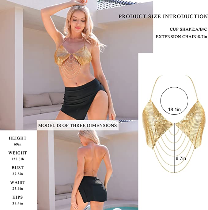 Pratiharye Present Sequin Body Chain Top Adjustable Size Tassel Bra Chain  for Women - ONLY Bra