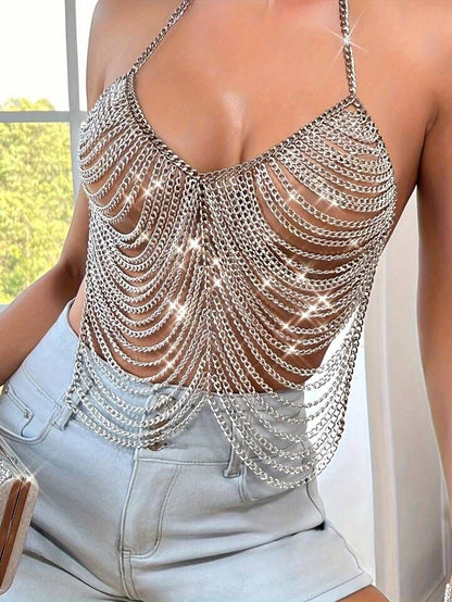 Silver Chain Party Crop Top