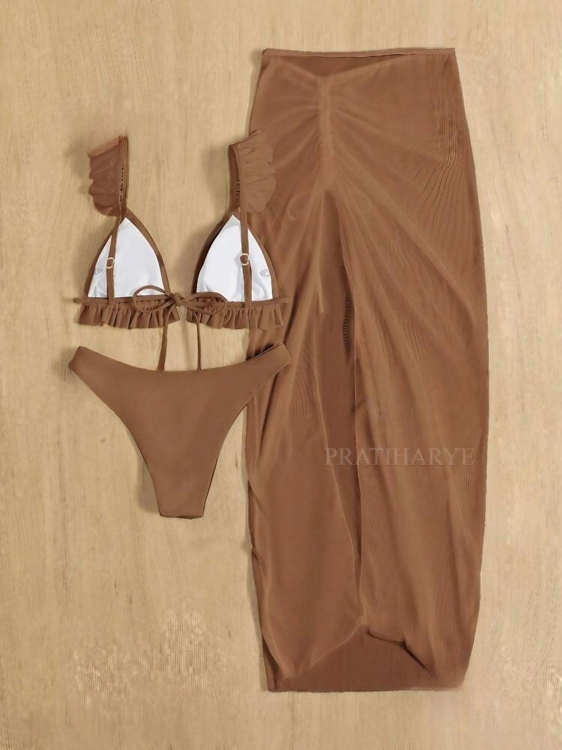 Solid Beach Bikini set with Sarong