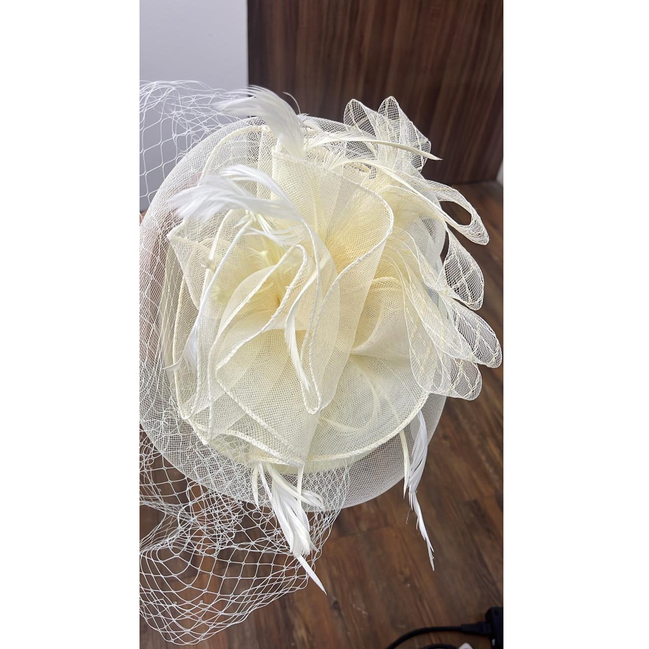 Ivory Floral Mesh Fascinator with Vei
