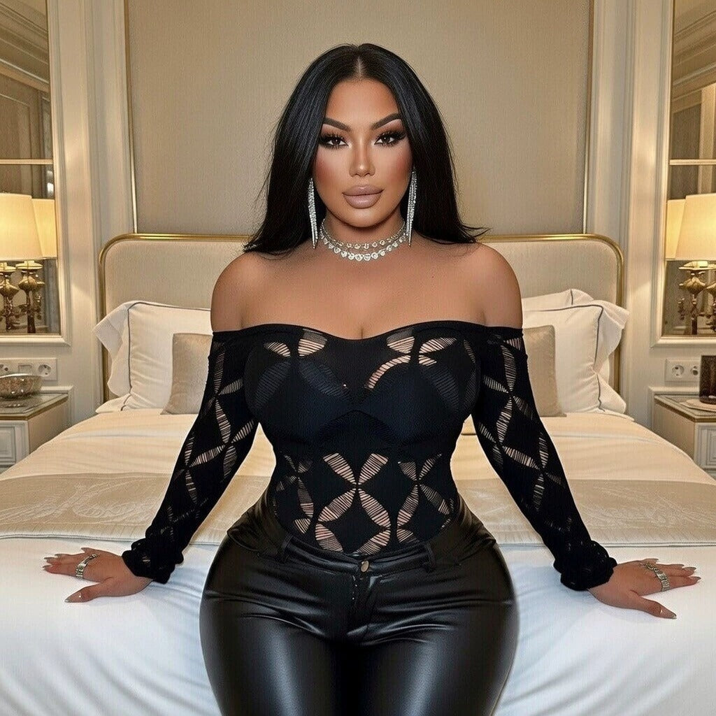 Sexy Black Fishnet Off-Shoulder Top