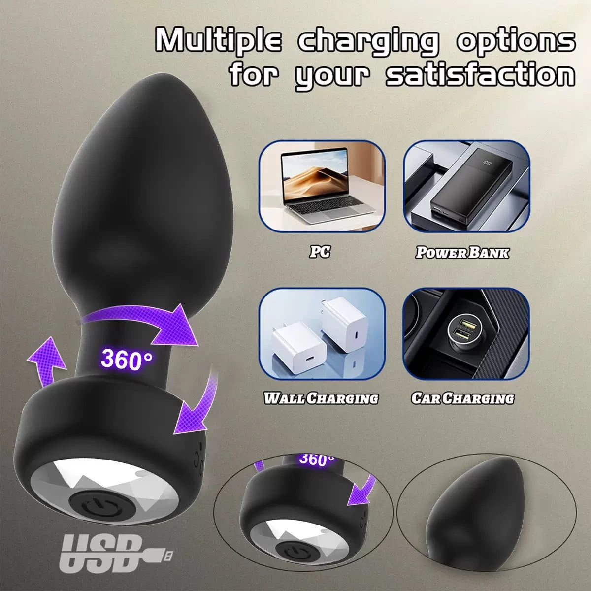 360 Rotation Vibrating Silicone Butt Plug
