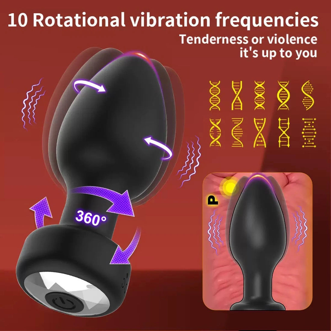 360 Rotation Vibrating Silicone Butt Plug
