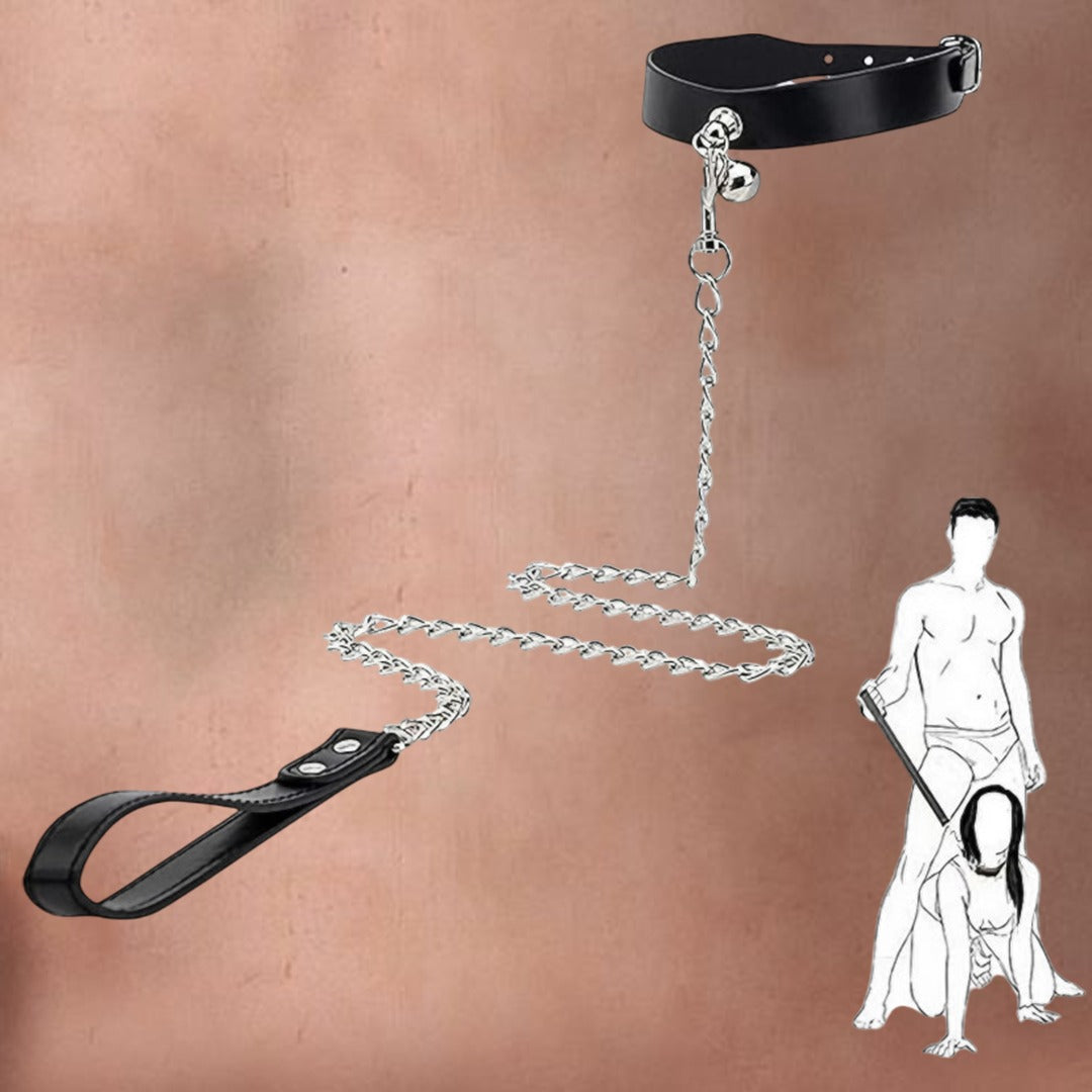 Pu leather Metal Chain Collar leash