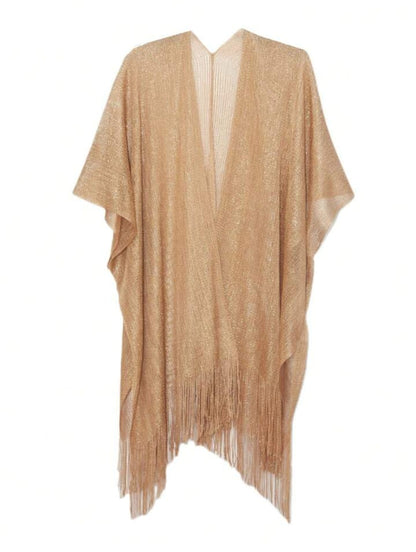 Metallic Fringed Beach Coverup