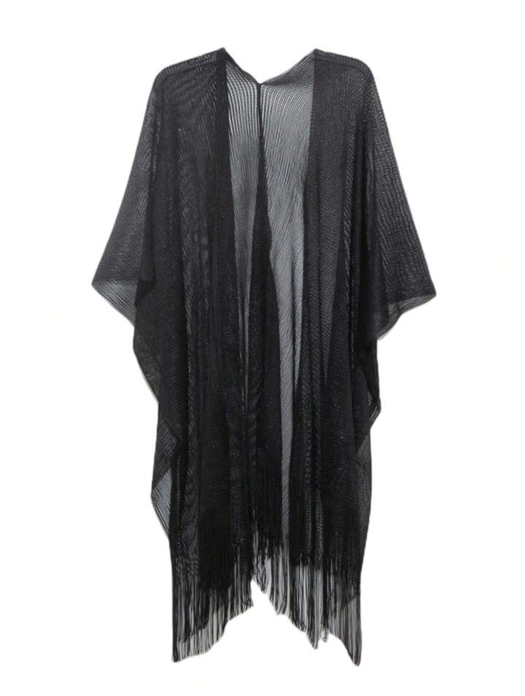 Metallic Fringed Beach Coverup