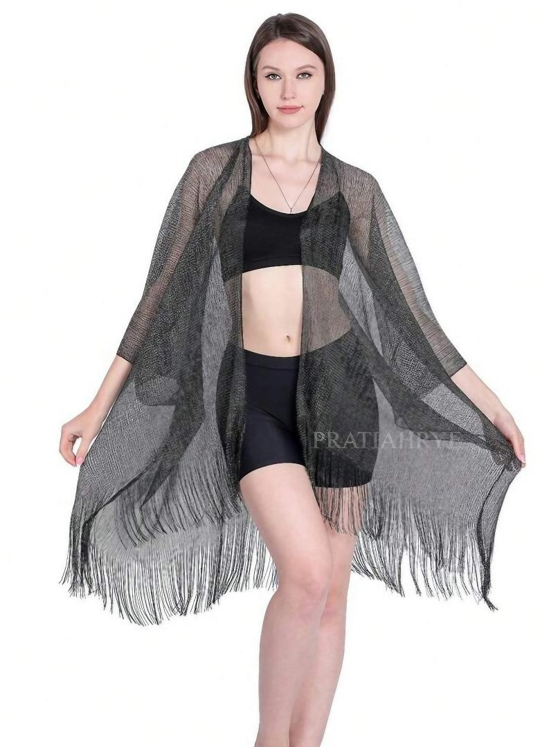 Metallic Fringed Beach Coverup