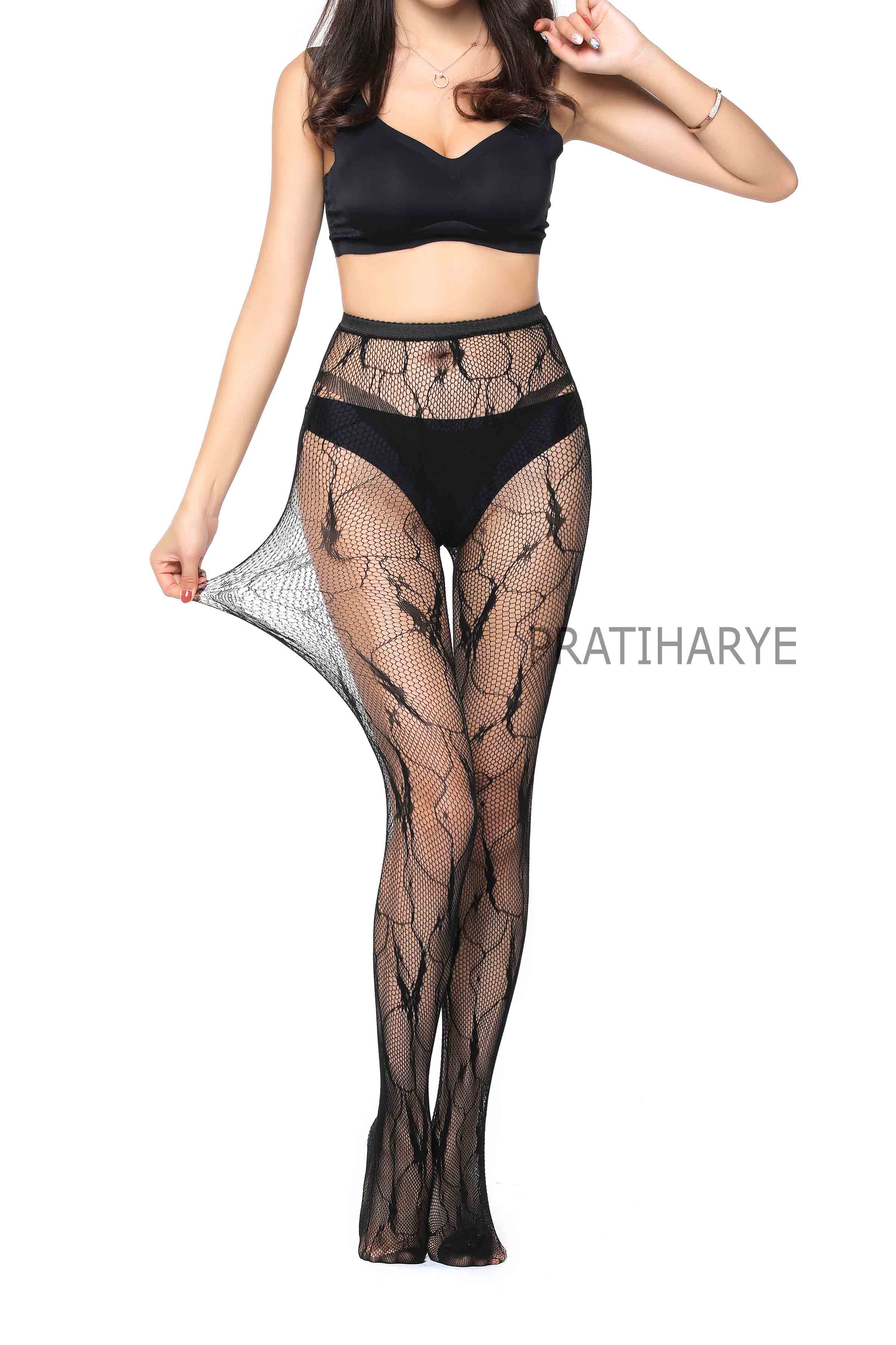 Lace Pattern High Waist Fishnet Pantyhose Stocking - D6