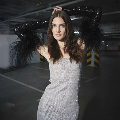 Luxe Multi Color Crystal Feather Gloves