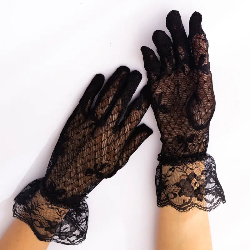 Elegant Sheer Short Polka Dot Lace Gloves
