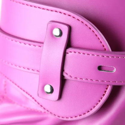 PU Leather Head Hood Blindfold Bondage with Dildo - Pink