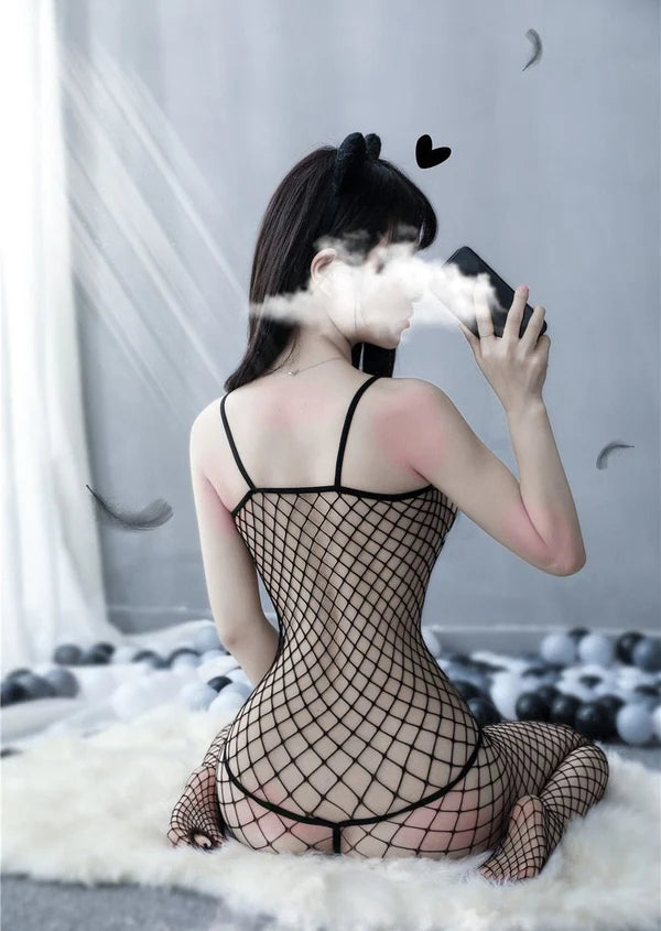 Open Crotch Black Fishnet Bodystocking