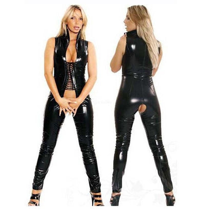 Open Crotch Pu Leather Catsuit Costume