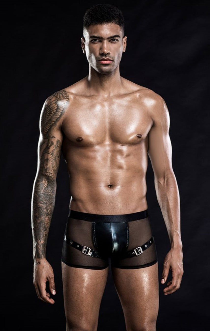 Men’s Black Faux Leather Boxer Briefs