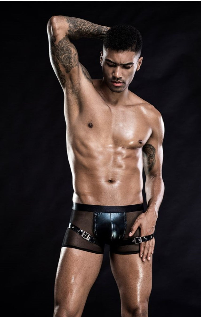 Men’s Black Faux Leather Boxer Briefs