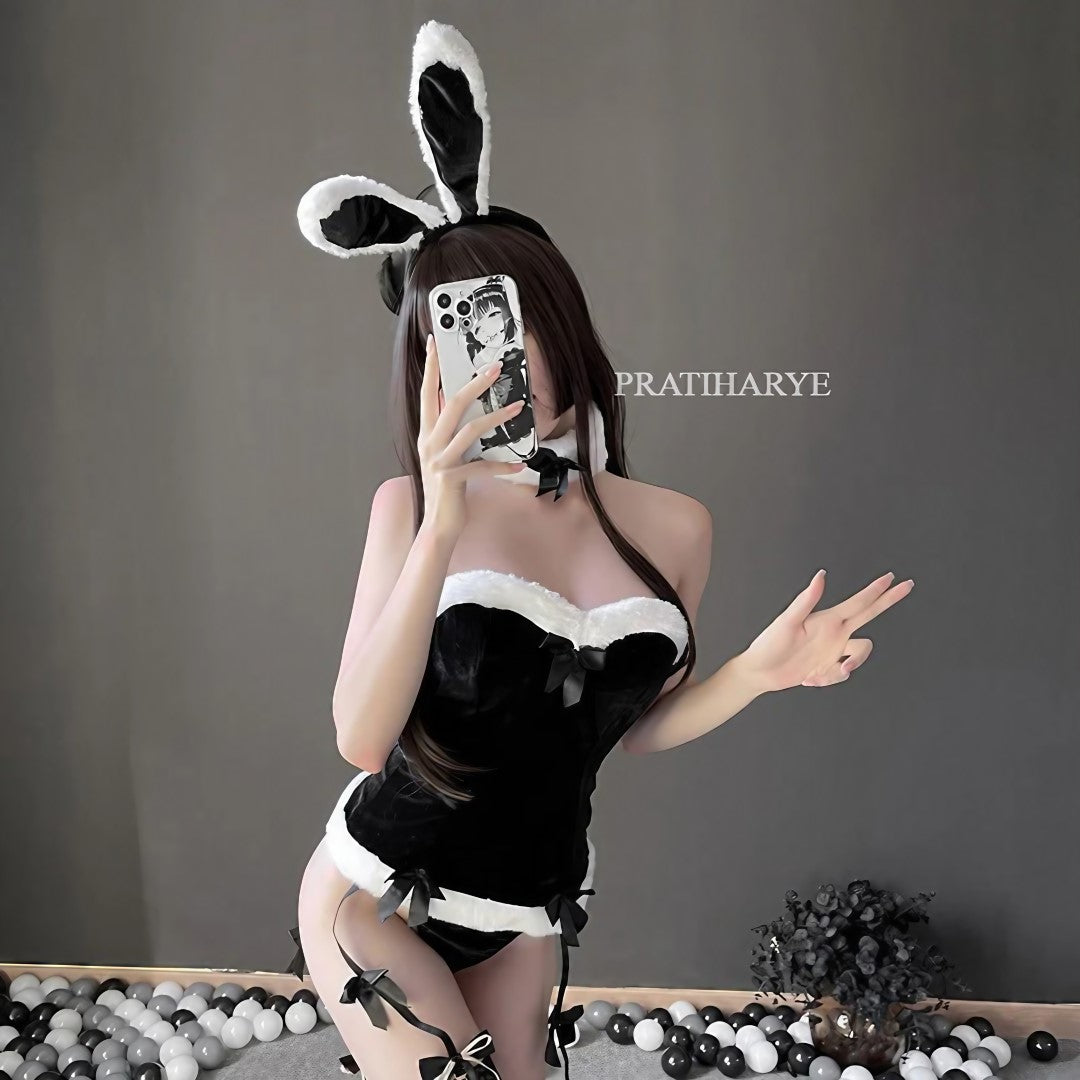 Pratiharye velvet bow bunny roleplay dress, Pratiharye, bunny girl cosplay dress, cute bunny roleplay outfit