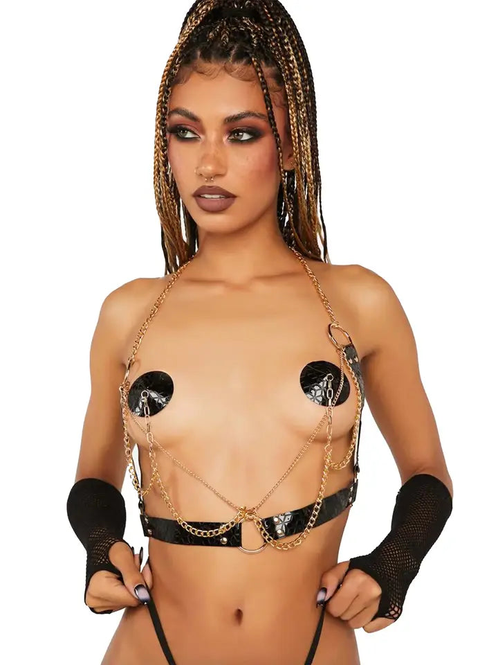 Open Bust Harness with Nipple Pasties