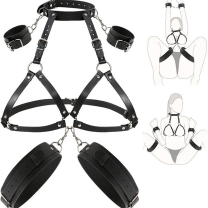 Leather Chest Harness Restraint with Cuff Set
