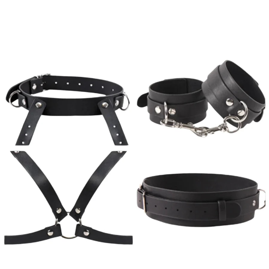 Leather Chest Harness Restraint with Cuff Set