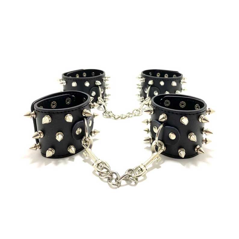 Premium Spiked Leather Black Handcuffs