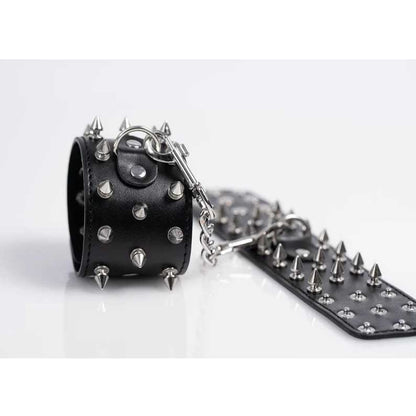 Premium Spiked Leather Black Handcuffs