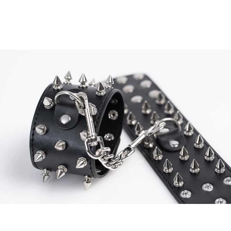 Premium Spiked Leather Black Handcuffs