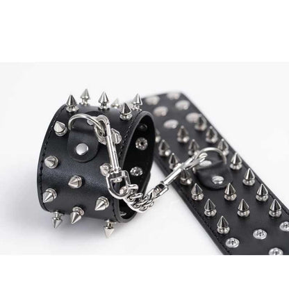 Premium Spiked Leather Black Handcuffs