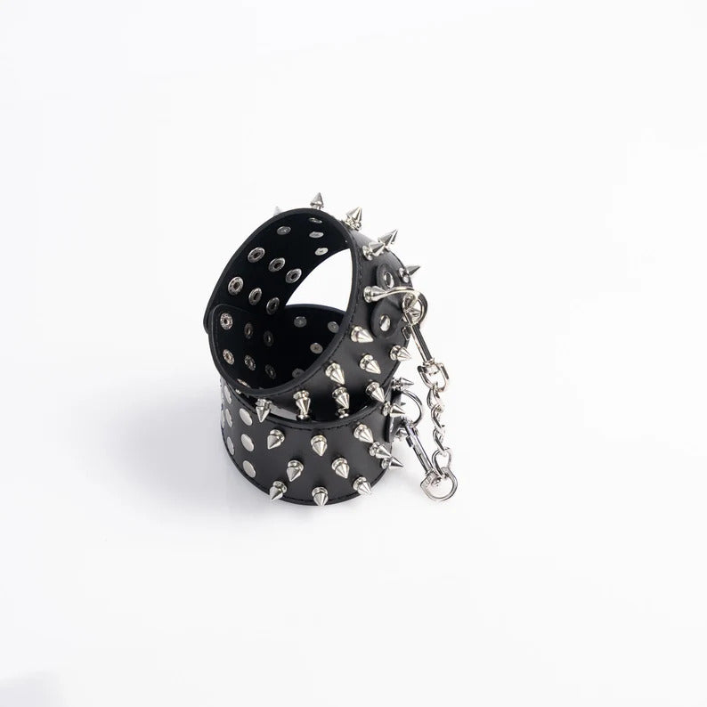 Premium Spiked Leather Black Handcuffs
