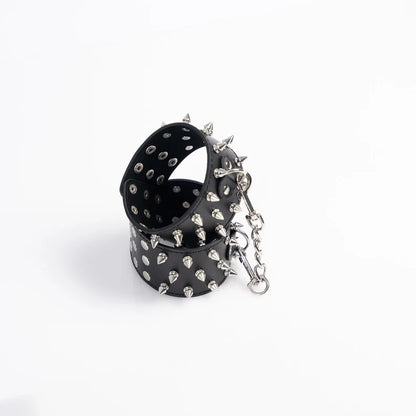 Premium Spiked Leather Black Handcuffs