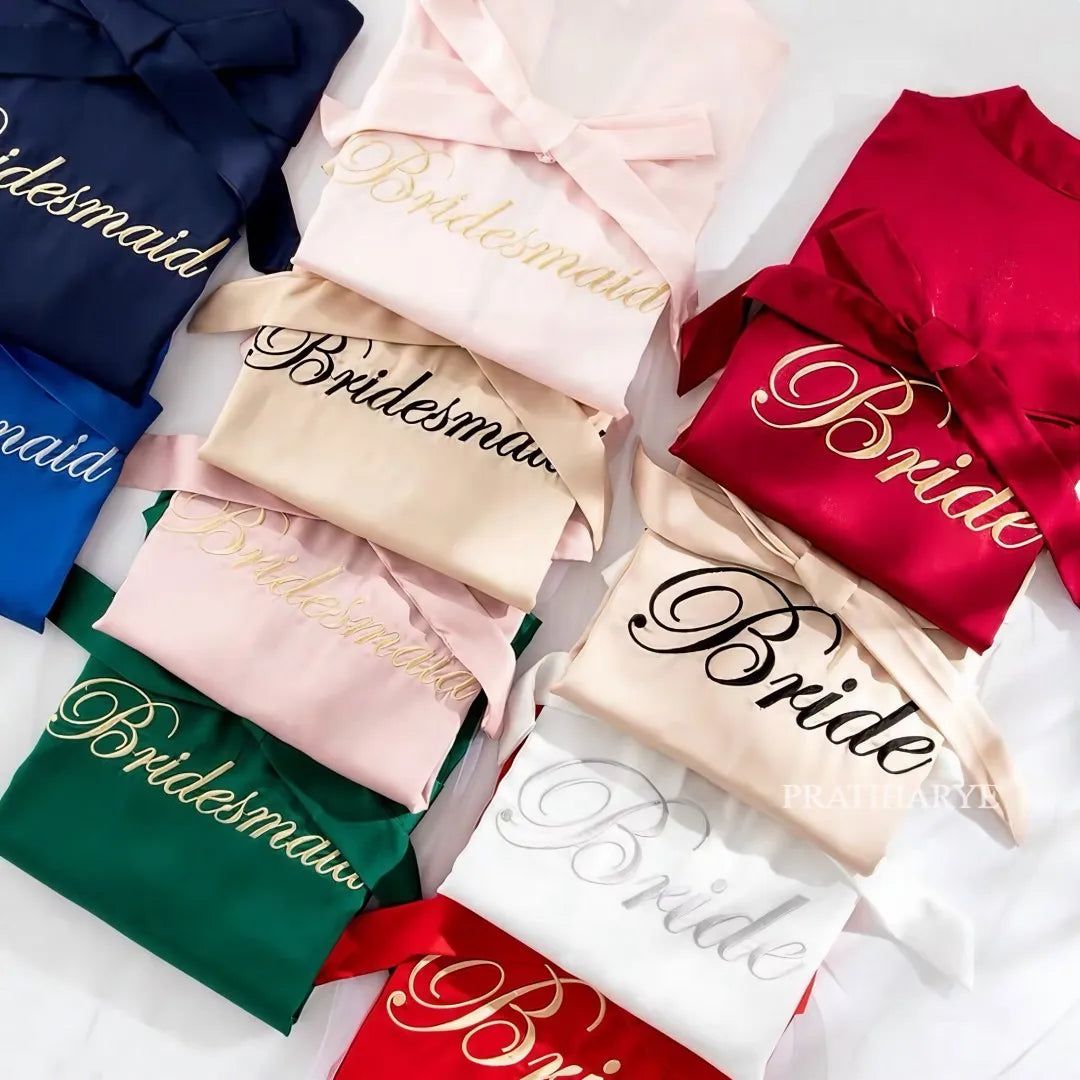 Embroidery Bride &amp; Bridesmaids Silk Satin Robe