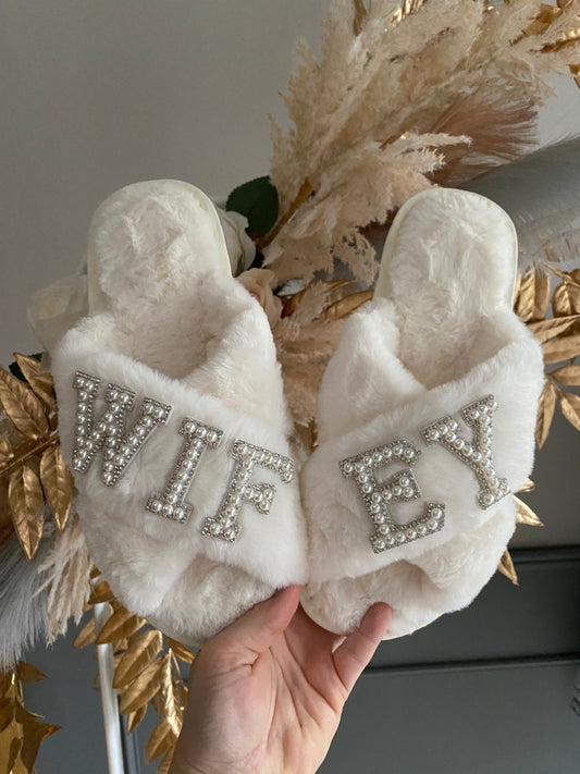 Premium Cute Fluffy Bride & Wifey Slippers