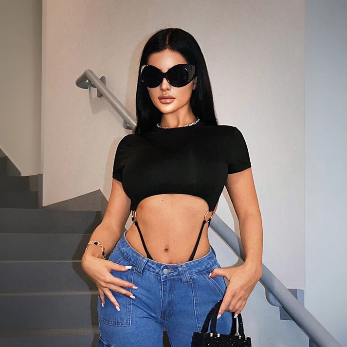 Sexy Cut-Out Crop Top Bodysuit