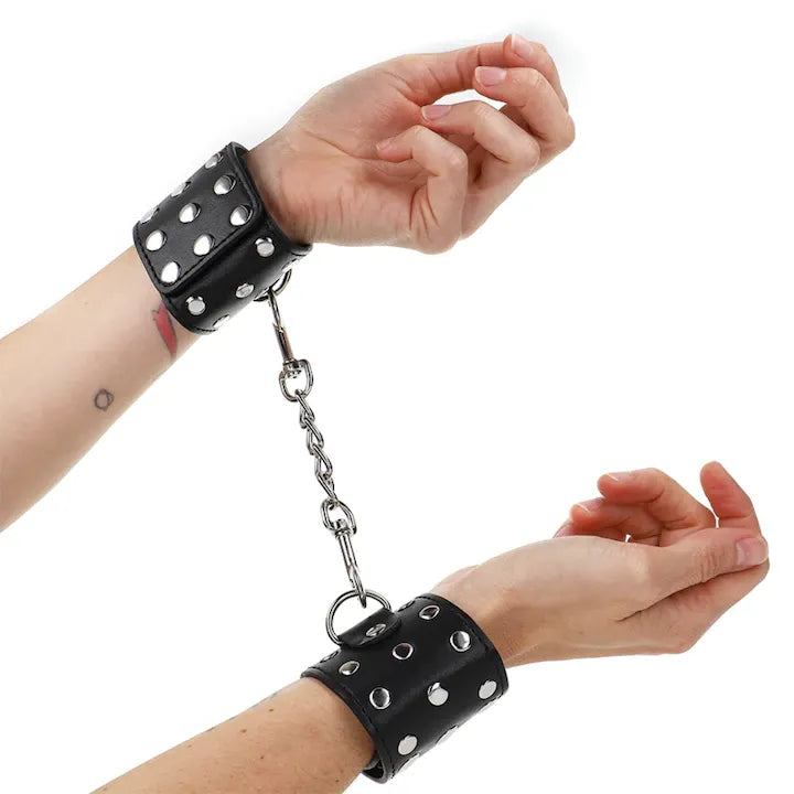 Premium PU Leather Wrist Restraint Cuffs with Chain