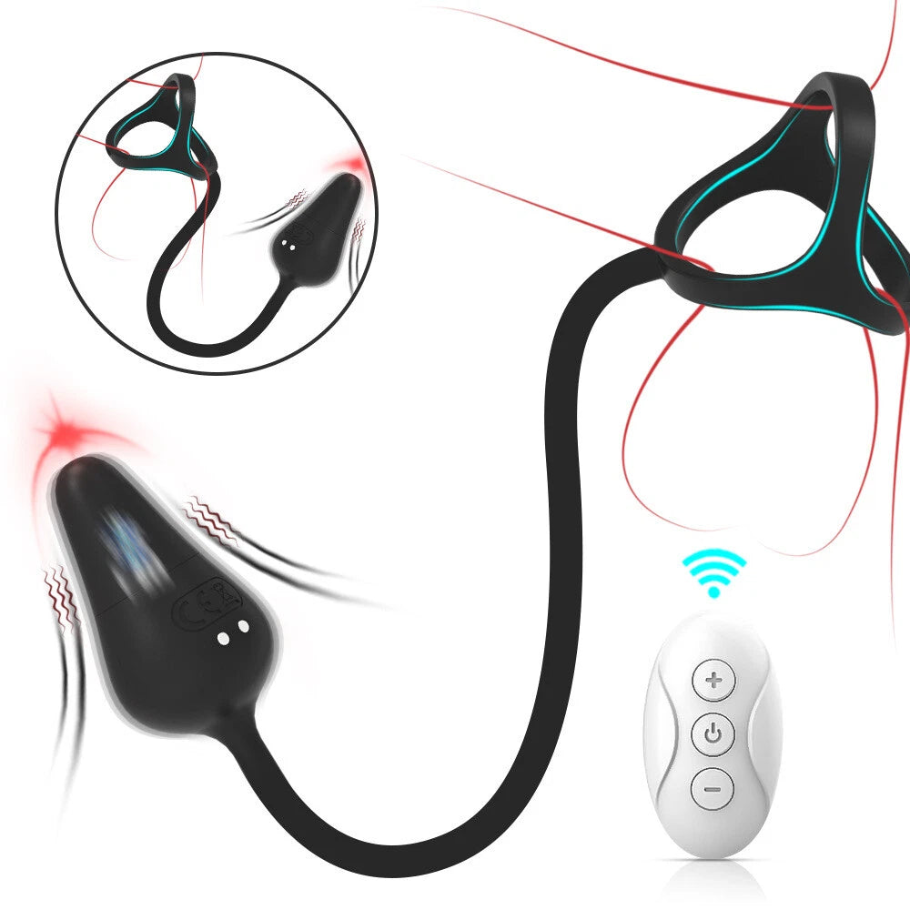 Silicone Cock Ring with Anal Vibrator Massager