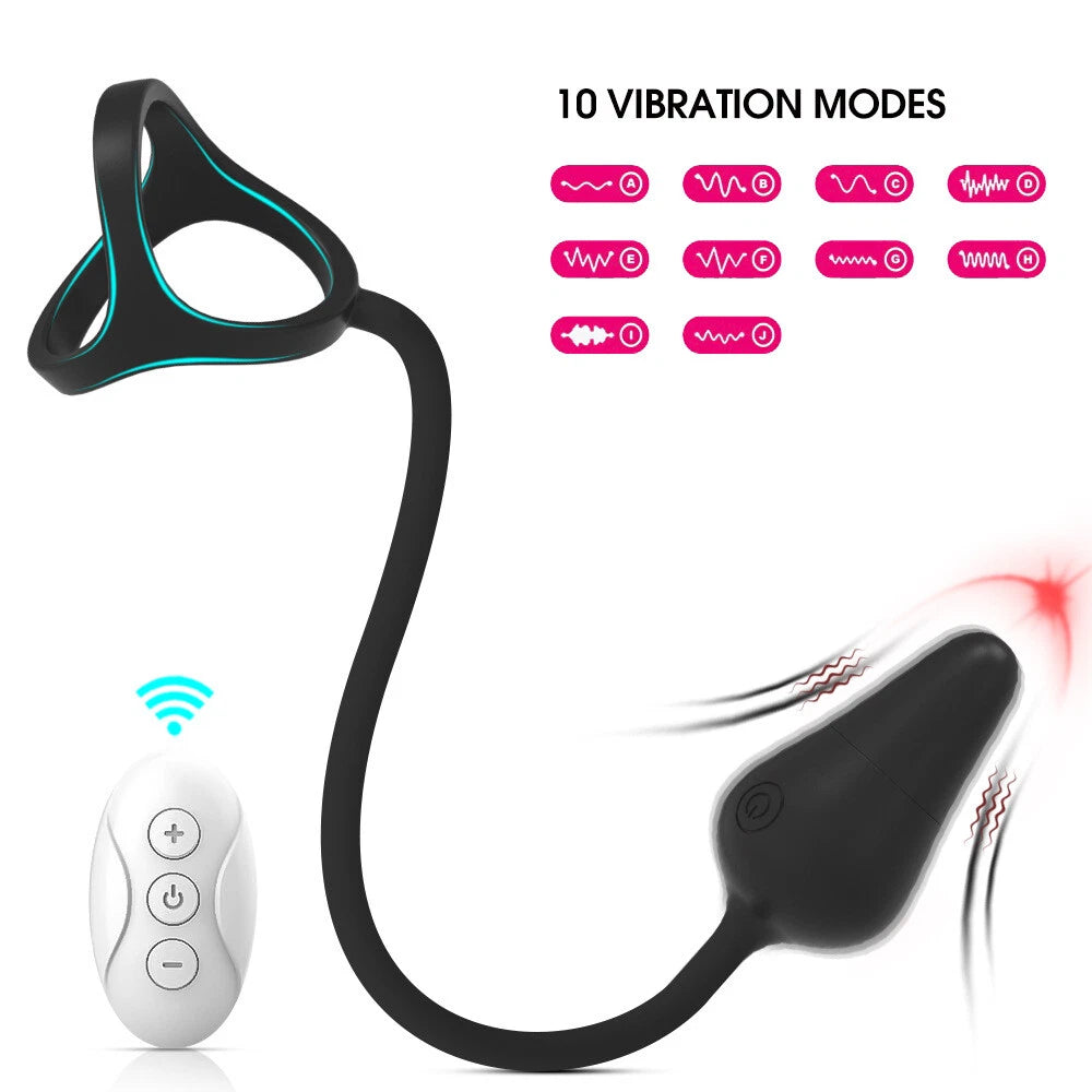 Silicone Cock Ring with Anal Vibrator Massager
