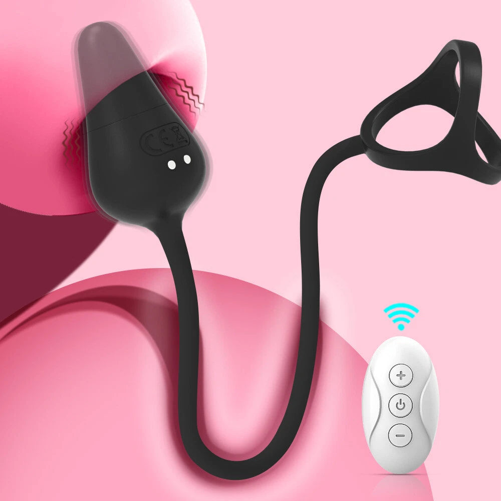 Silicone Cock Ring with Anal Vibrator Massager