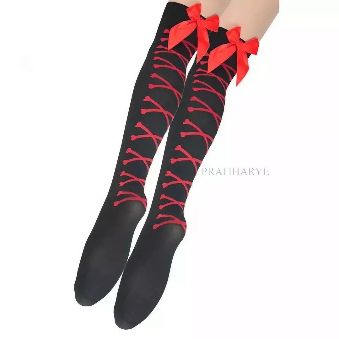 Halloween Gothic Bone Thigh High Stocking