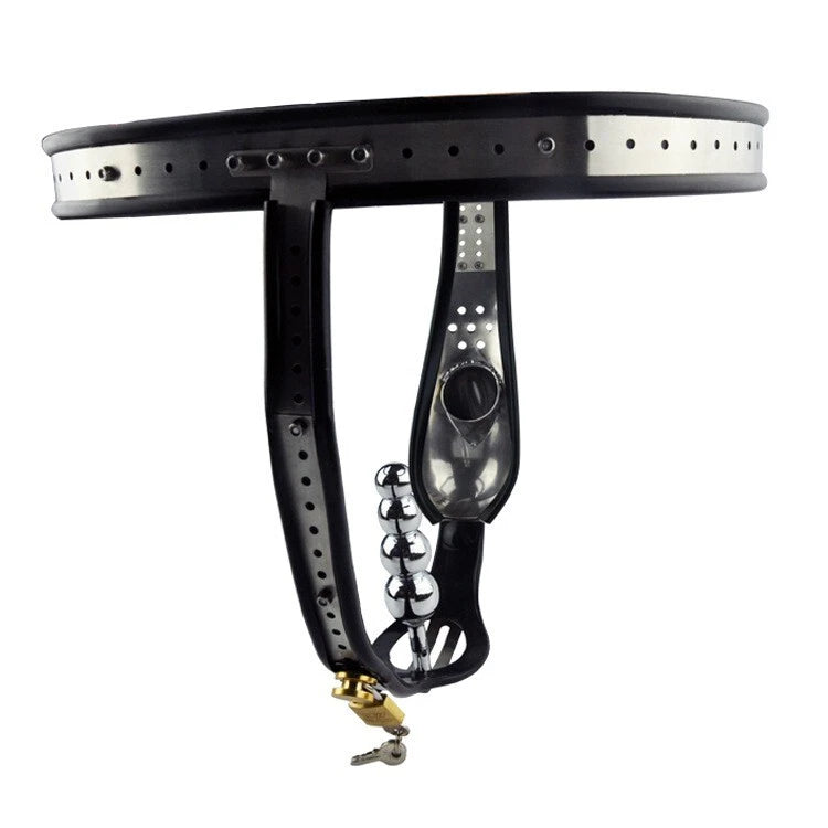 Male Stainless Steel Cage Chastity Belt with Butt plug