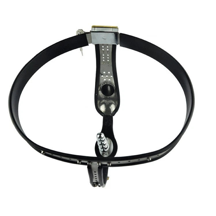 Male Stainless Steel Cage Chastity Belt with Butt plug