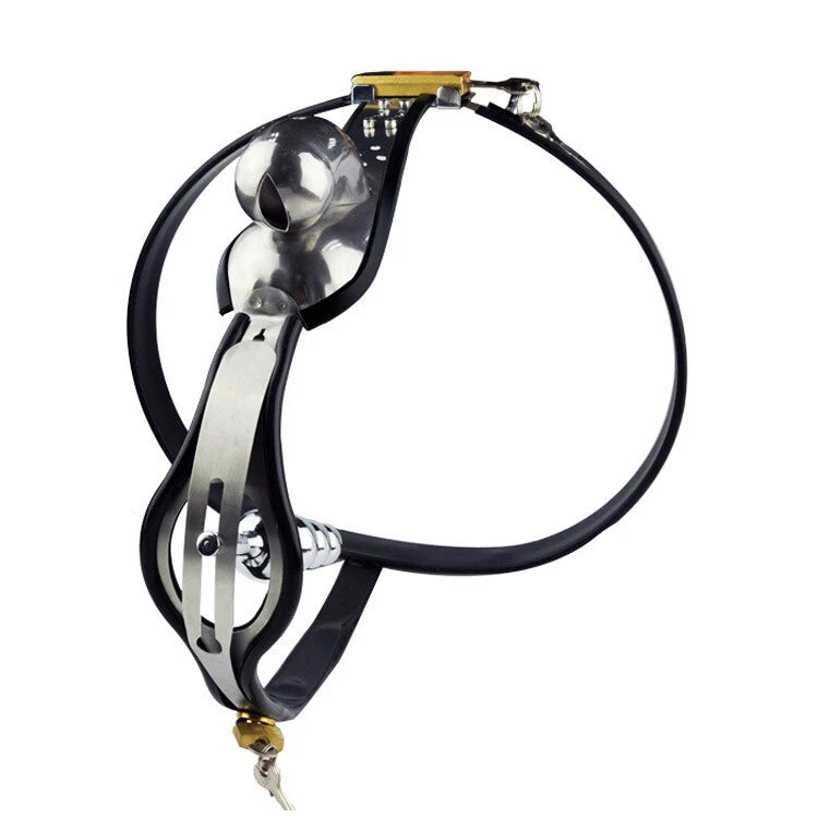 Male Stainless Steel Cage Chastity Belt with Butt plug